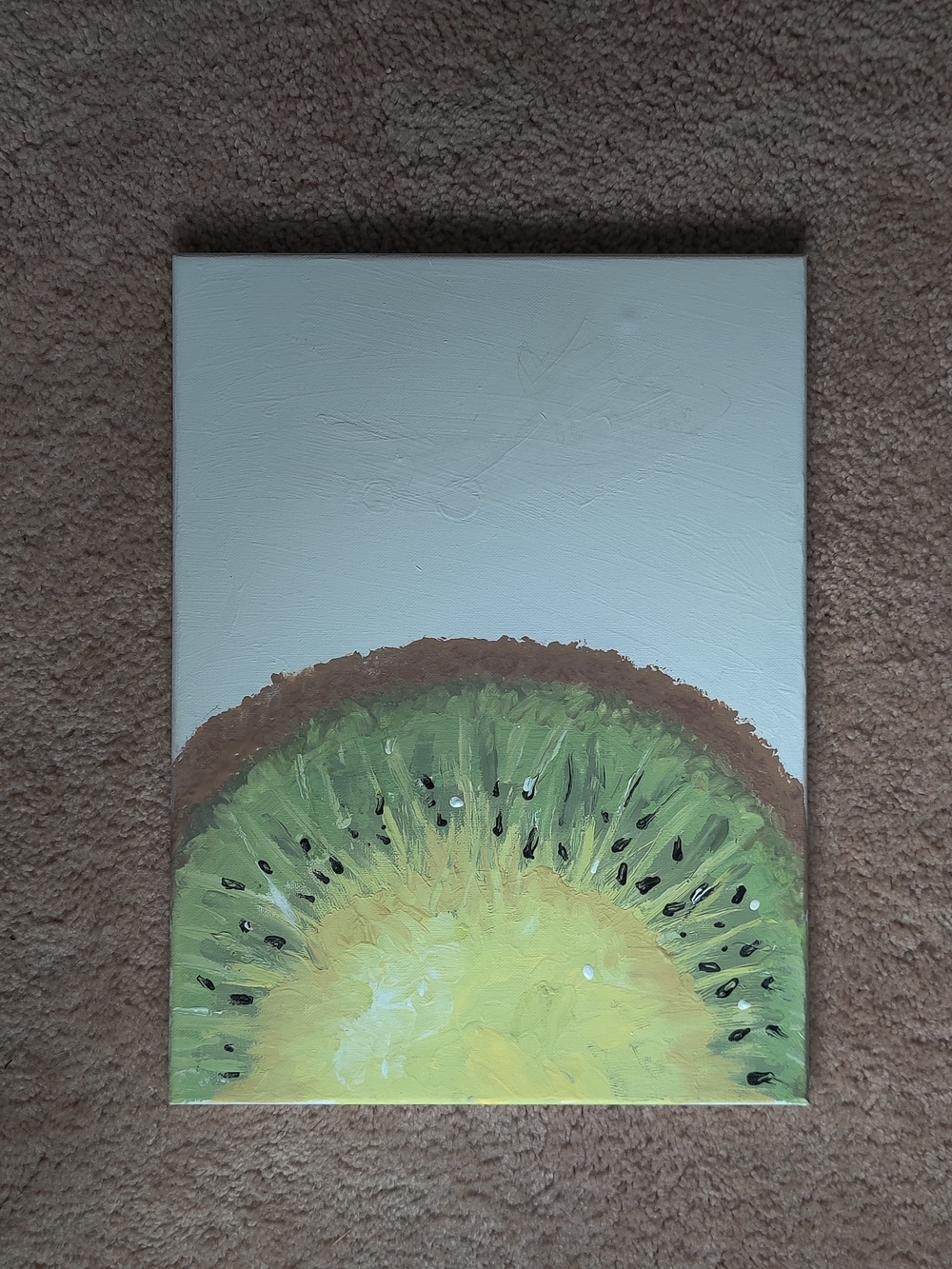 Hand-Painted Kiwi Slice Canvas Wall Art - Green